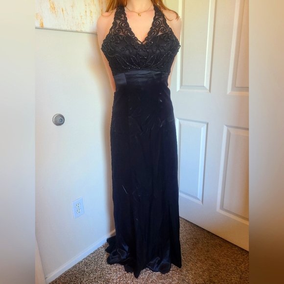 Alfred‎ Angelo Stunning Y2K black Vampire Ball halter formal gown Black size 5/6 - Picture 1 of 16